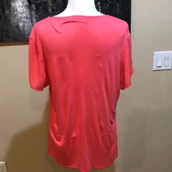 New York & Company Ruffled Front Coral Colored Short Sleeved Mixed Fabric Top-L - Picture 2 of 6